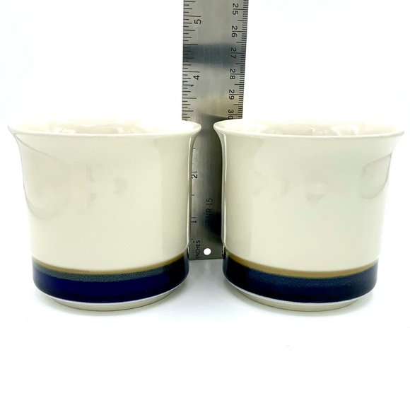 Vintage Stoneware Japan Cup Mug And Saucer Set Of 2 Off White Brown/Blue Striped - Picture 6 of 9